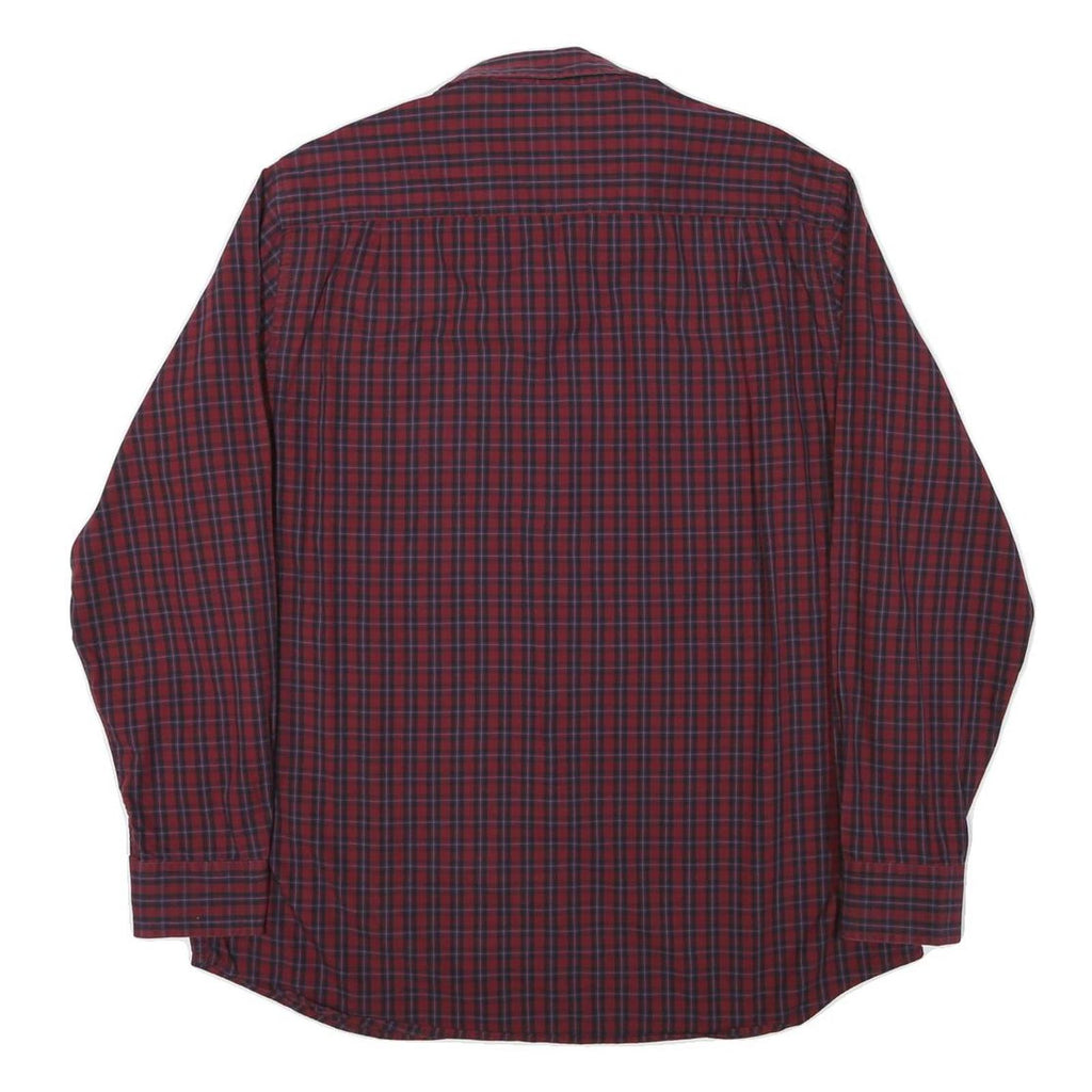 NAUTICA Mens Red & Navy Check Shirt L Button-Down Collar Long Sleeve Cotton