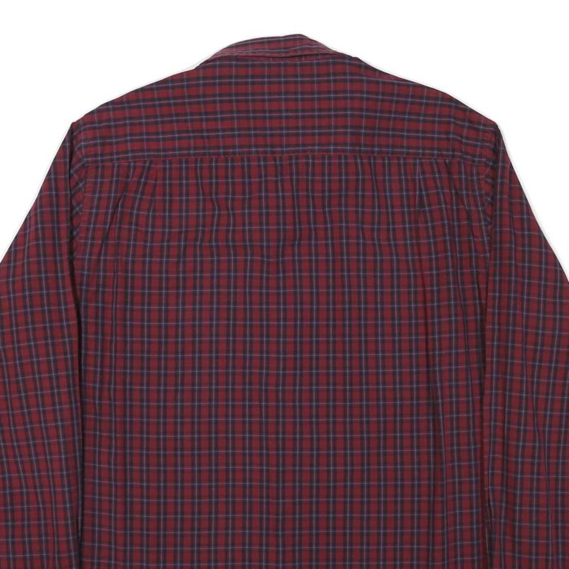 NAUTICA Mens Red & Navy Check Shirt L Button-Down Collar Long Sleeve Cotton