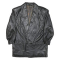 Mens Black Leather Button Jacket M Woven Classic Large Collar Long Sleeve