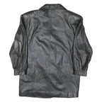 Mens Black Leather Button Jacket M Woven Classic Large Collar Long Sleeve