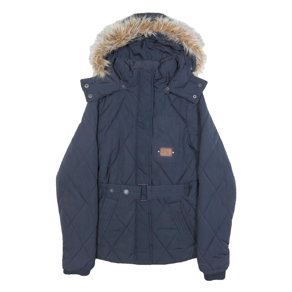 DIESEL Womens Navy Blue Quilted Jacket S Polyester Zip Hooded Warm Winter