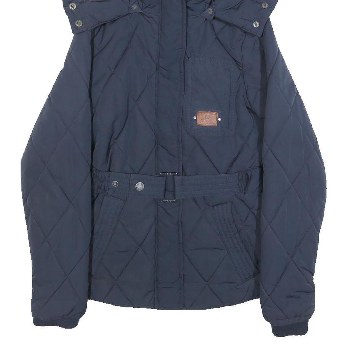 DIESEL Womens Navy Blue Quilted Jacket S Polyester Zip Hooded Warm Winter
