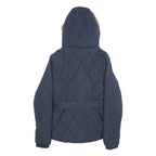 DIESEL Womens Navy Blue Quilted Jacket S Polyester Zip Hooded Warm Winter