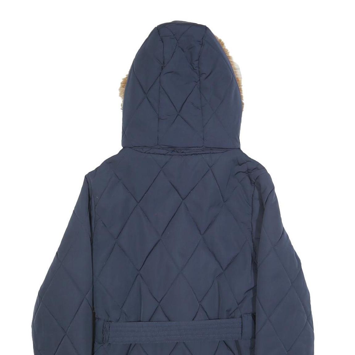 DIESEL Womens Navy Blue Quilted Jacket S Polyester Zip Hooded Warm Winter