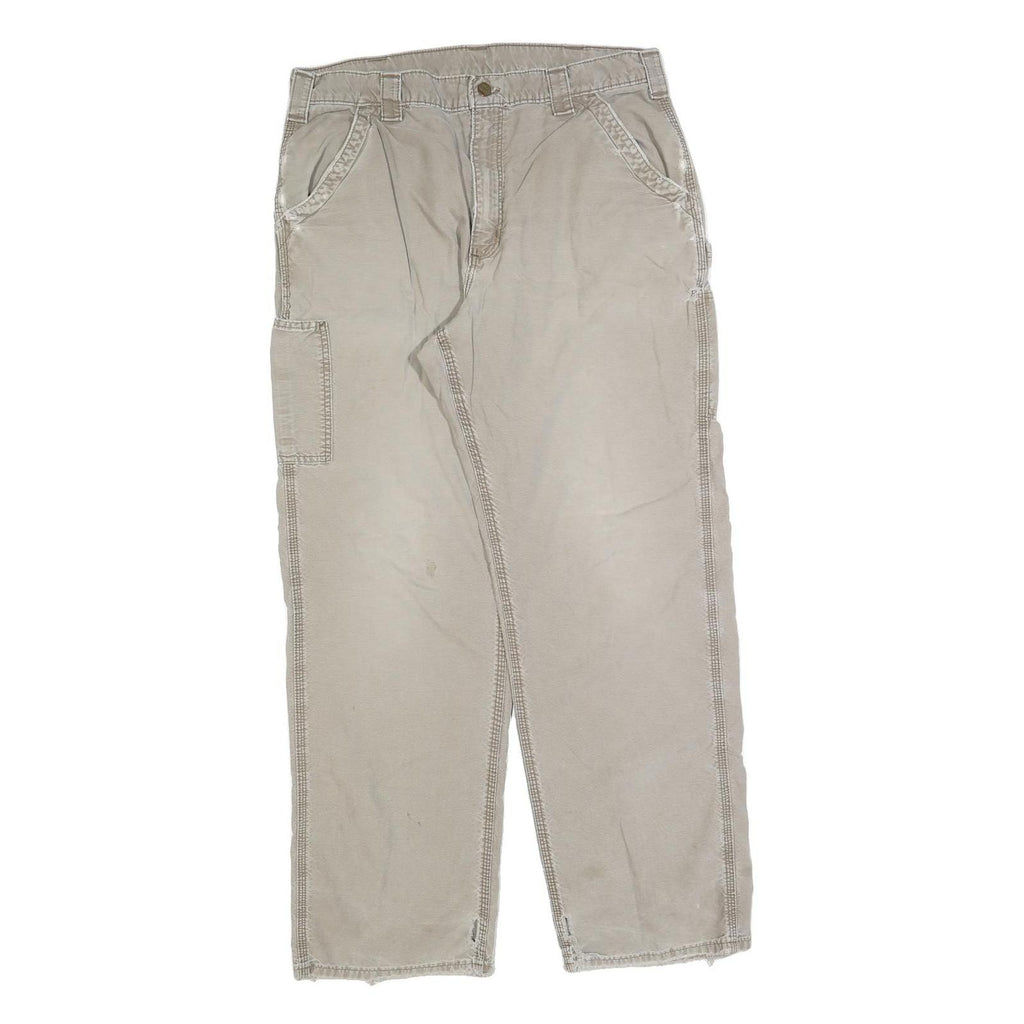 CARHARTT Mens Regular Fit Beige Cotton Blend Zip Trousers W36 L31 Workwear