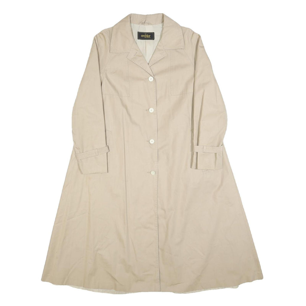 CROYDOR Womens Beige Cotton Button Jacket S Classic Plain Long Sleeve