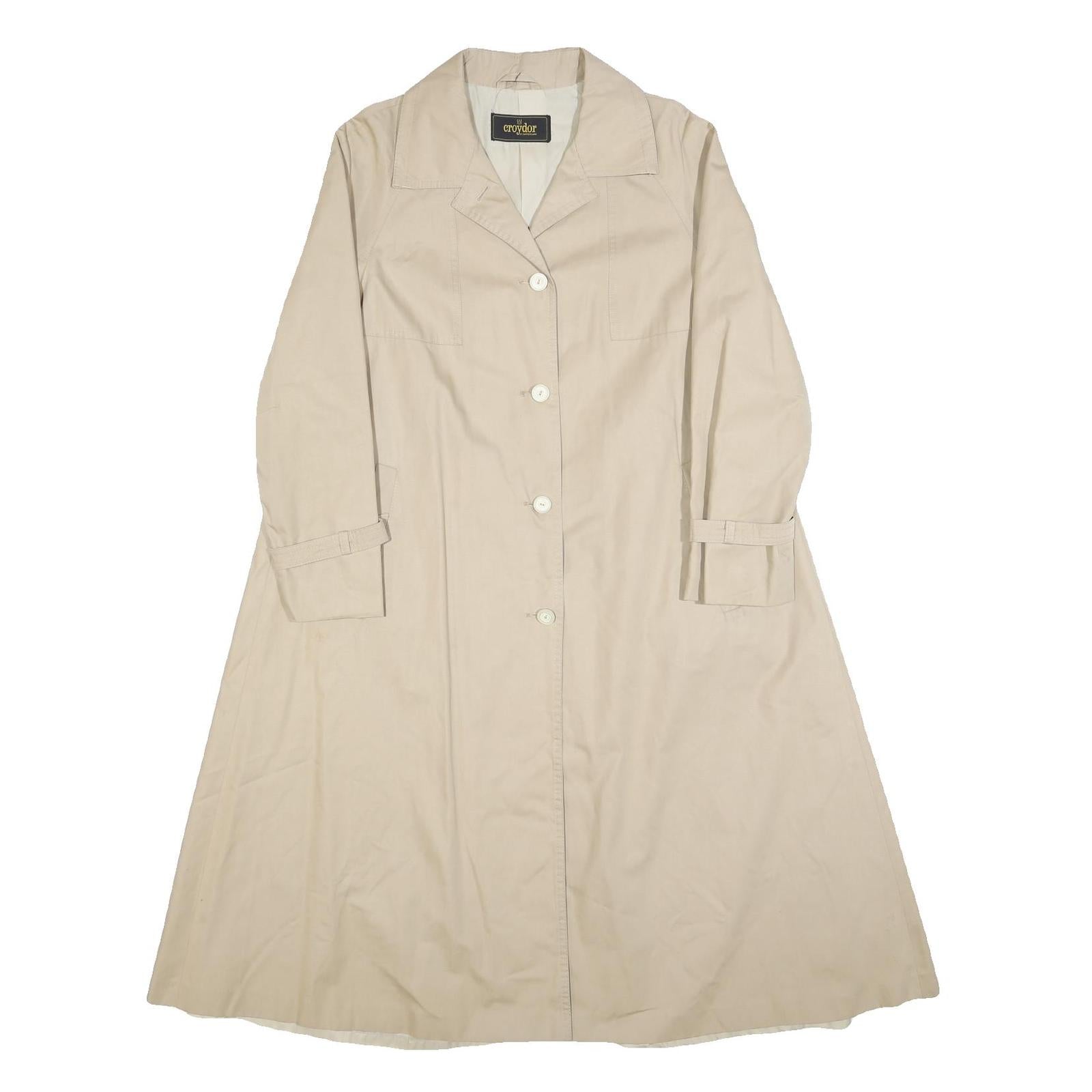 CROYDOR Womens Beige Cotton Button Jacket S Classic Plain Long Sleeve