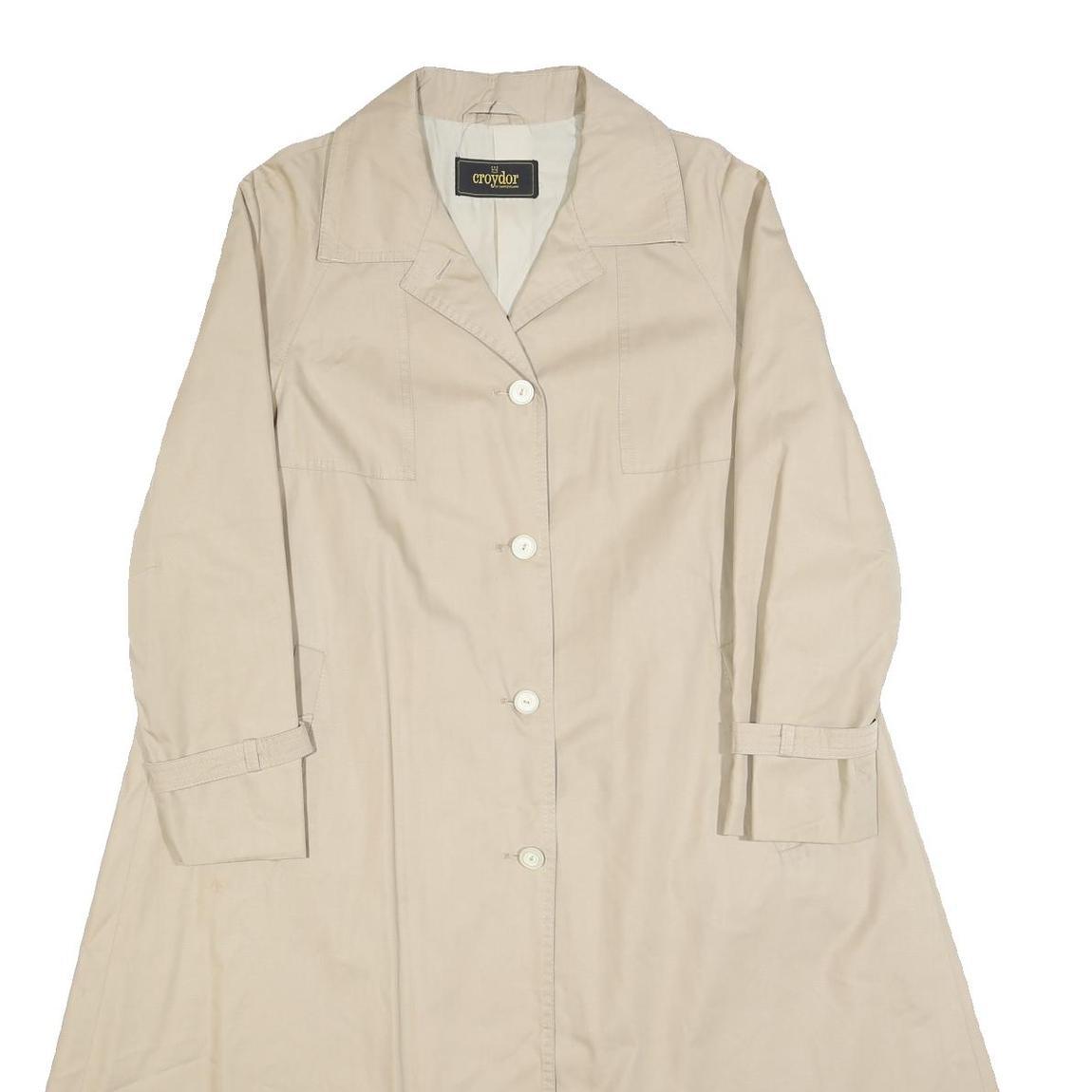 CROYDOR Womens Beige Cotton Button Jacket S Classic Plain Long Sleeve