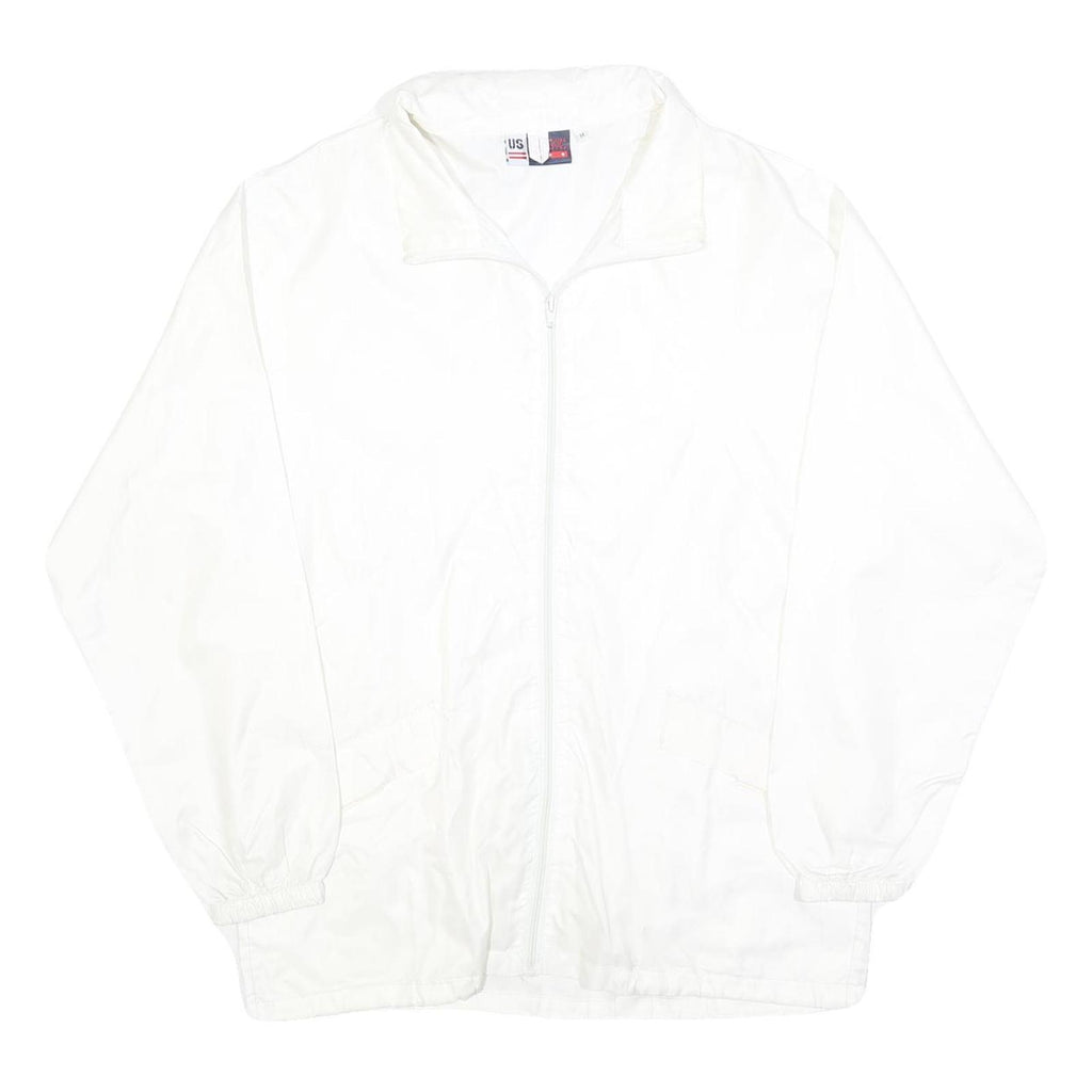 US BASIC Mens White Zip Up Nylon Jacket M Plain Lightweight Windbreaker
