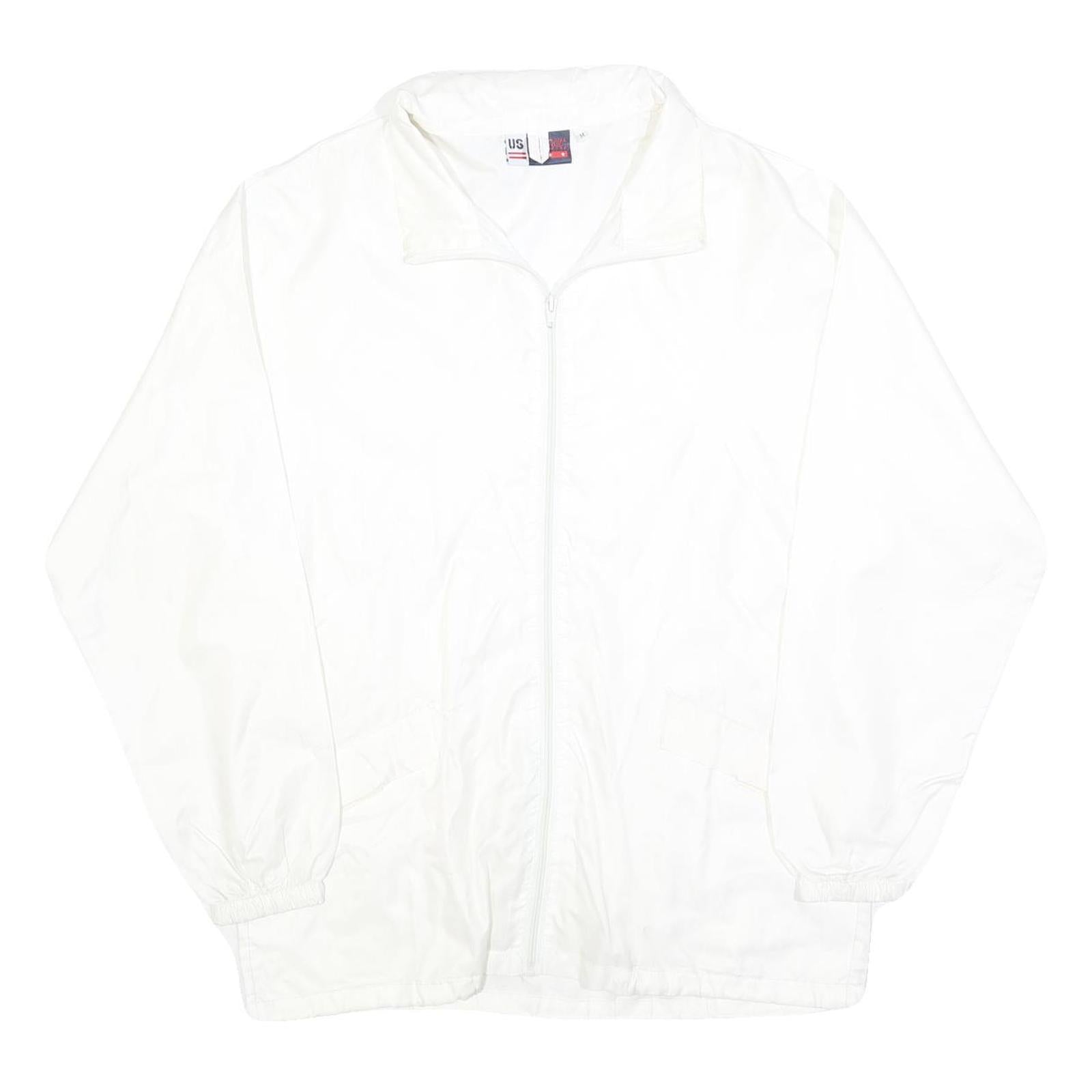 US BASIC Mens White Zip Up Nylon Jacket M Plain Lightweight Windbreaker