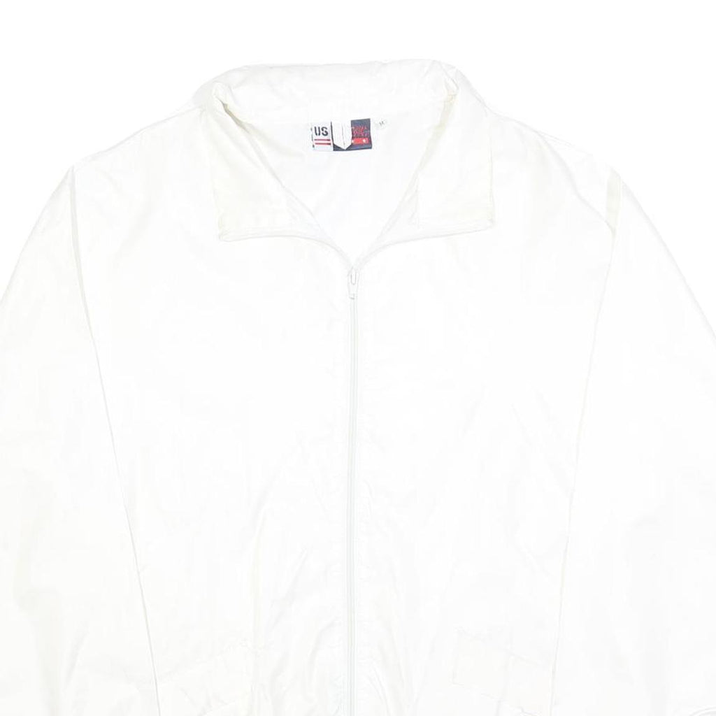 US BASIC Mens White Zip Up Nylon Jacket M Plain Lightweight Windbreaker