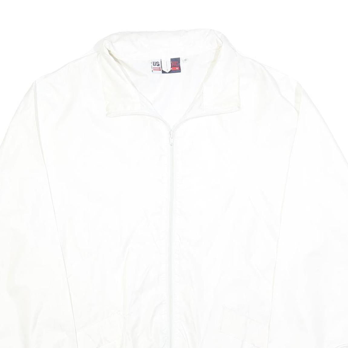US BASIC Mens White Zip Up Nylon Jacket M Plain Lightweight Windbreaker