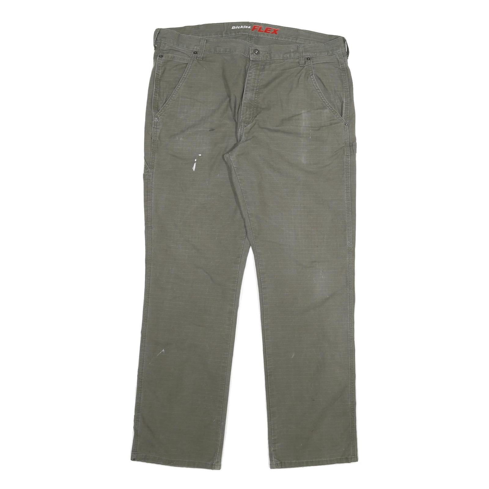 DICKIES Mens Cotton Blend Green Regular Straight Trousers W38 L34 Workwear Zip