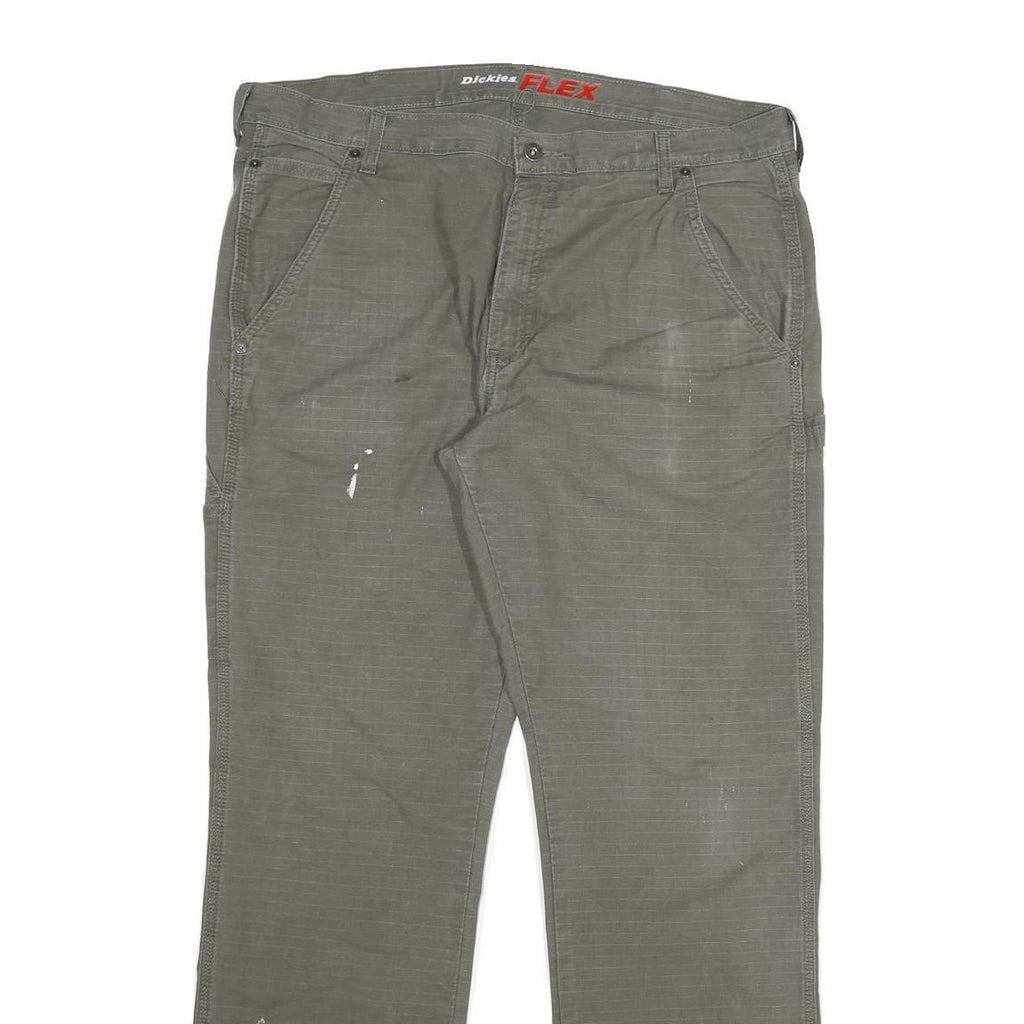 DICKIES Mens Cotton Blend Green Regular Straight Trousers W38 L34 Workwear Zip