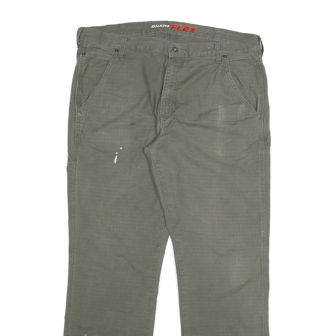 DICKIES Mens Cotton Blend Green Regular Straight Trousers W38 L34 Workwear Zip