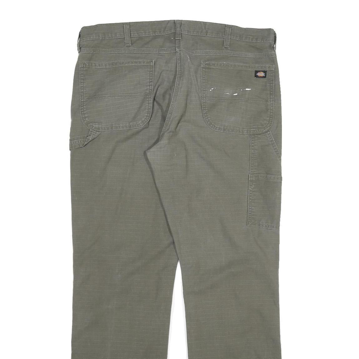 DICKIES Mens Cotton Blend Green Regular Straight Trousers W38 L34 Workwear Zip