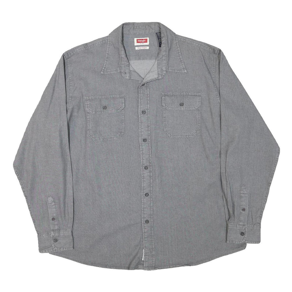WRANGLER Mens Grey Cotton Blend Shirt XL Button Pockets Casual Classic