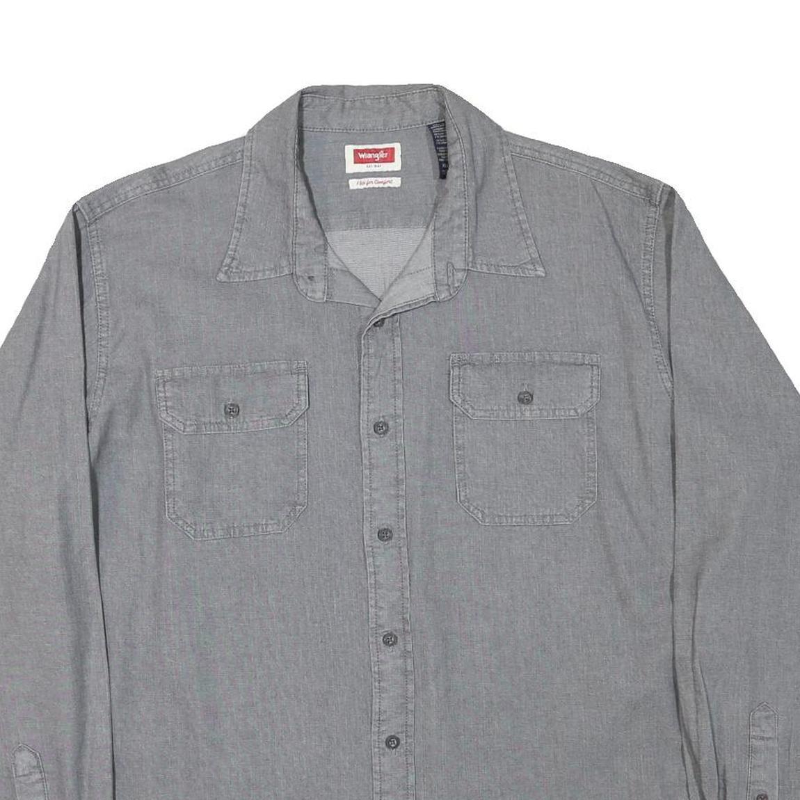 WRANGLER Mens Grey Cotton Blend Shirt XL Button Pockets Casual Classic