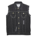 FASHION Womens Black Cotton Denim Sleeveless Jacket 3XL Distressed Biker Style