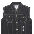 FASHION Womens Black Cotton Denim Sleeveless Jacket 3XL Distressed Biker Style