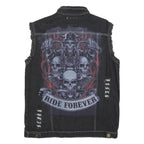 FASHION Womens Black Cotton Denim Sleeveless Jacket 3XL Distressed Biker Style