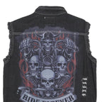 FASHION Womens Black Cotton Denim Sleeveless Jacket 3XL Distressed Biker Style