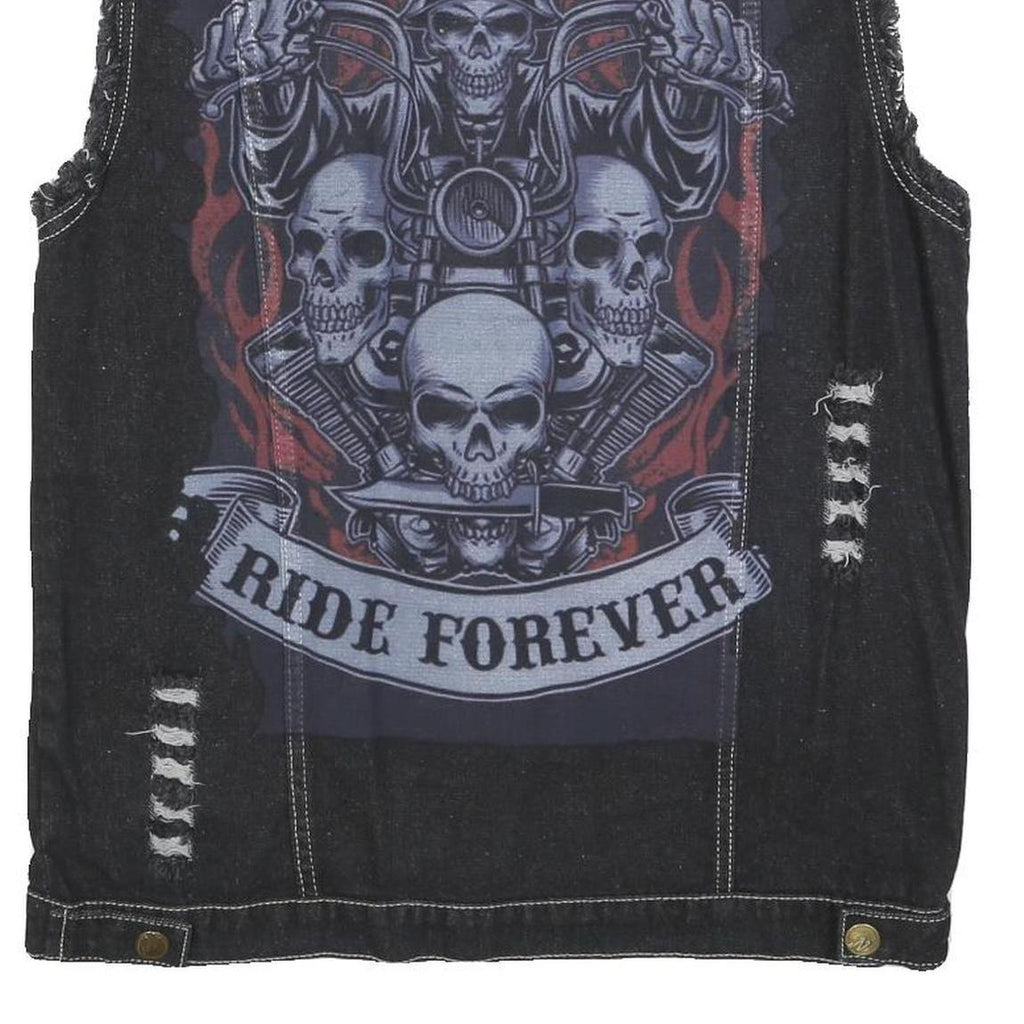 FASHION Womens Black Cotton Denim Sleeveless Jacket 3XL Distressed Biker Style
