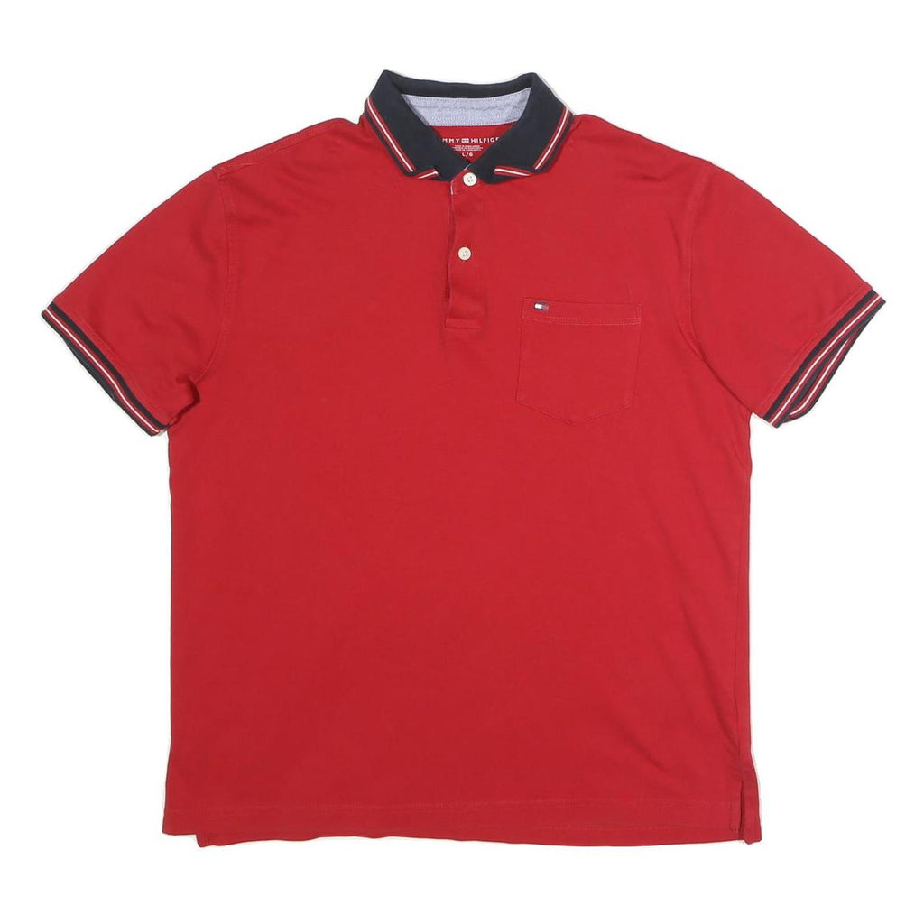 TOMMY HILFIGER Mens Red Polo Shirt L Short Sleeve Cotton Classic Fit