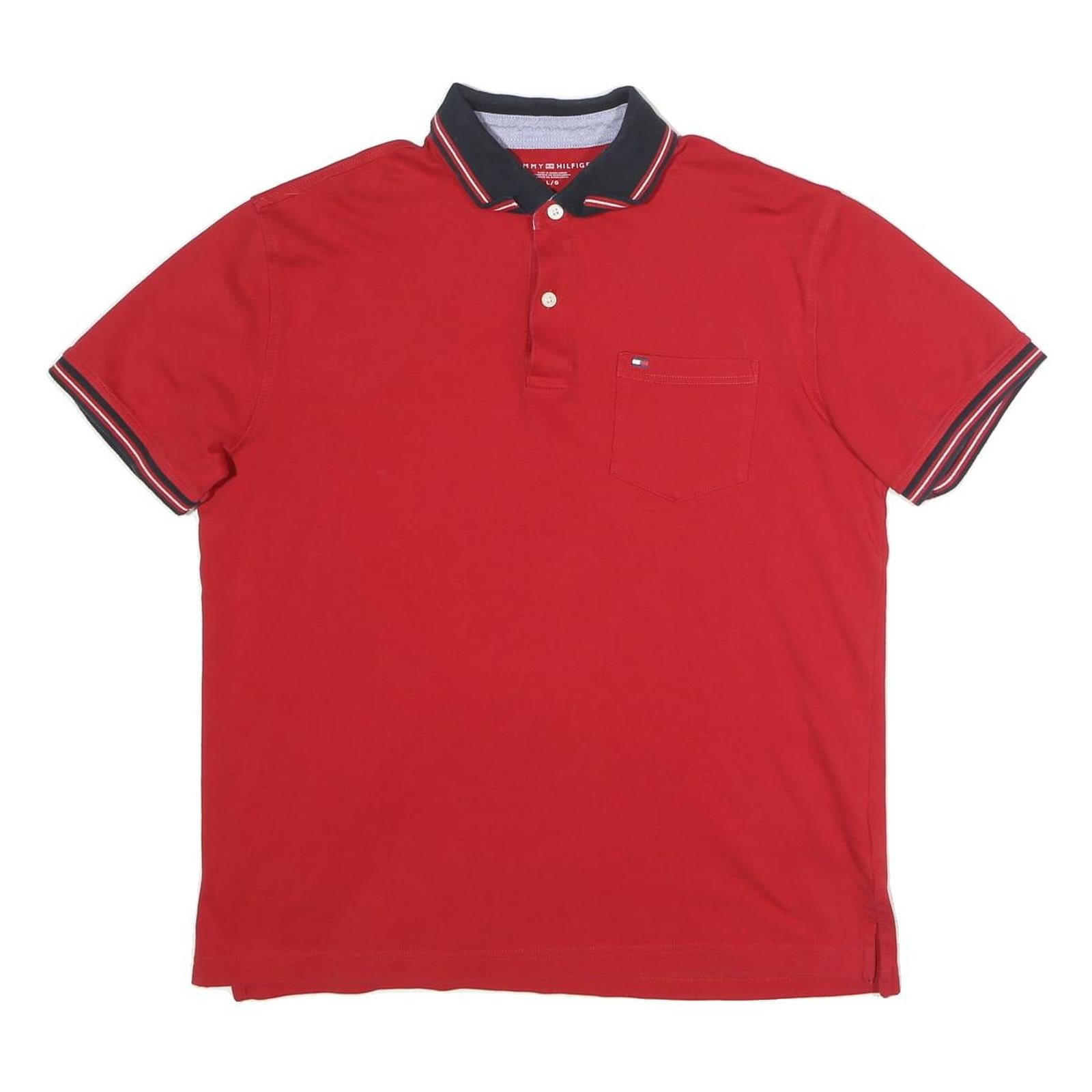TOMMY HILFIGER Mens Red Polo Shirt L Short Sleeve Cotton Classic Fit