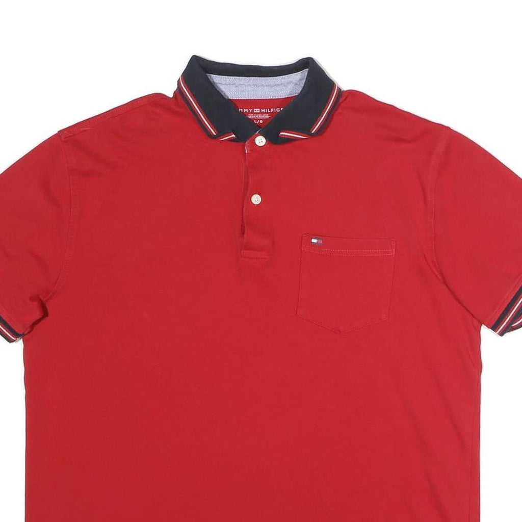 TOMMY HILFIGER Mens Red Polo Shirt L Short Sleeve Cotton Classic Fit
