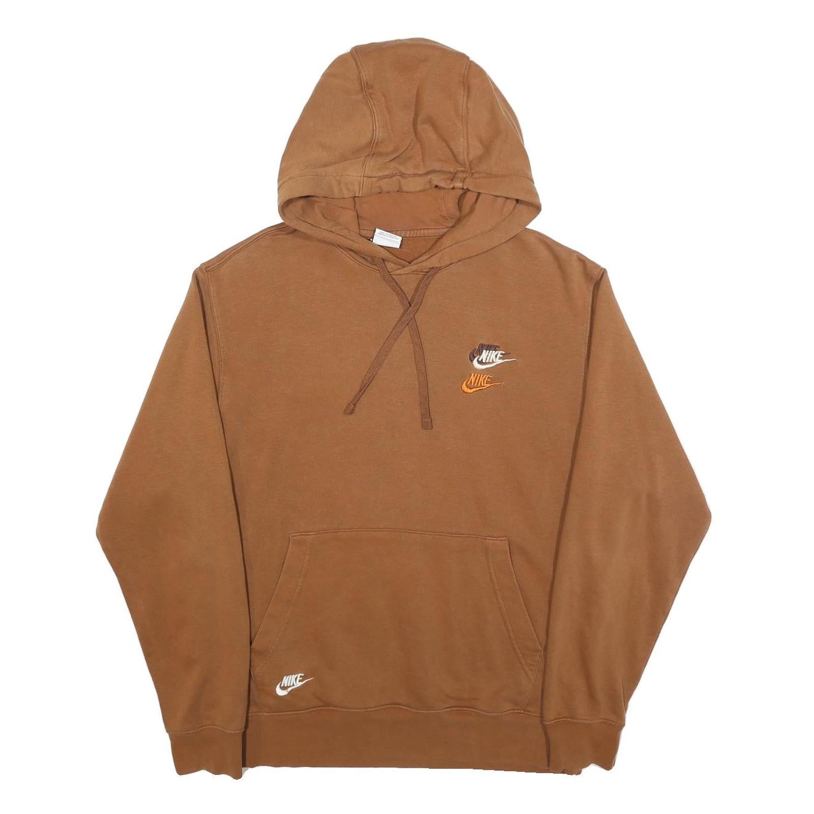 NIKE Mens Brown Hoodie M Cotton Blend Pullover Stylish Logos
