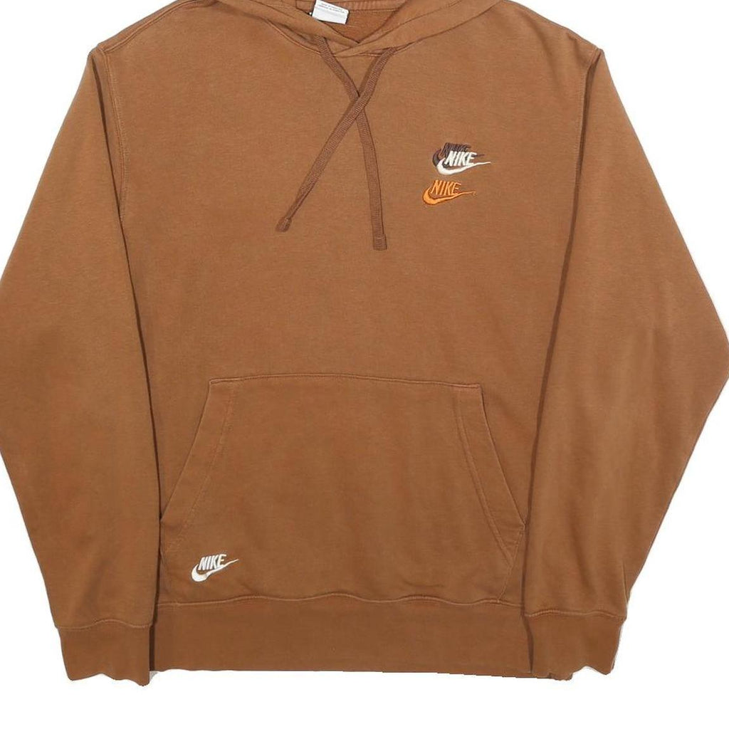 NIKE Mens Brown Hoodie M Cotton Blend Pullover Stylish Logos