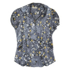 NEW LOOK Womens Grey Yellow Floral Printed Blouse Short Sleeve Collared UK 10