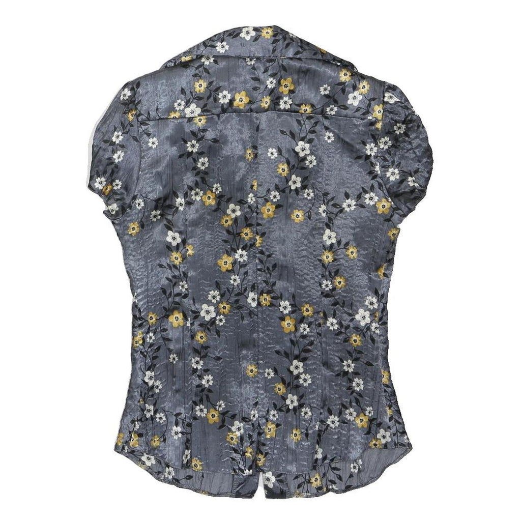 NEW LOOK Womens Grey Yellow Floral Printed Blouse Short Sleeve Collared UK 10
