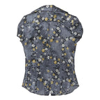 NEW LOOK Womens Grey Yellow Floral Printed Blouse Short Sleeve Collared UK 10