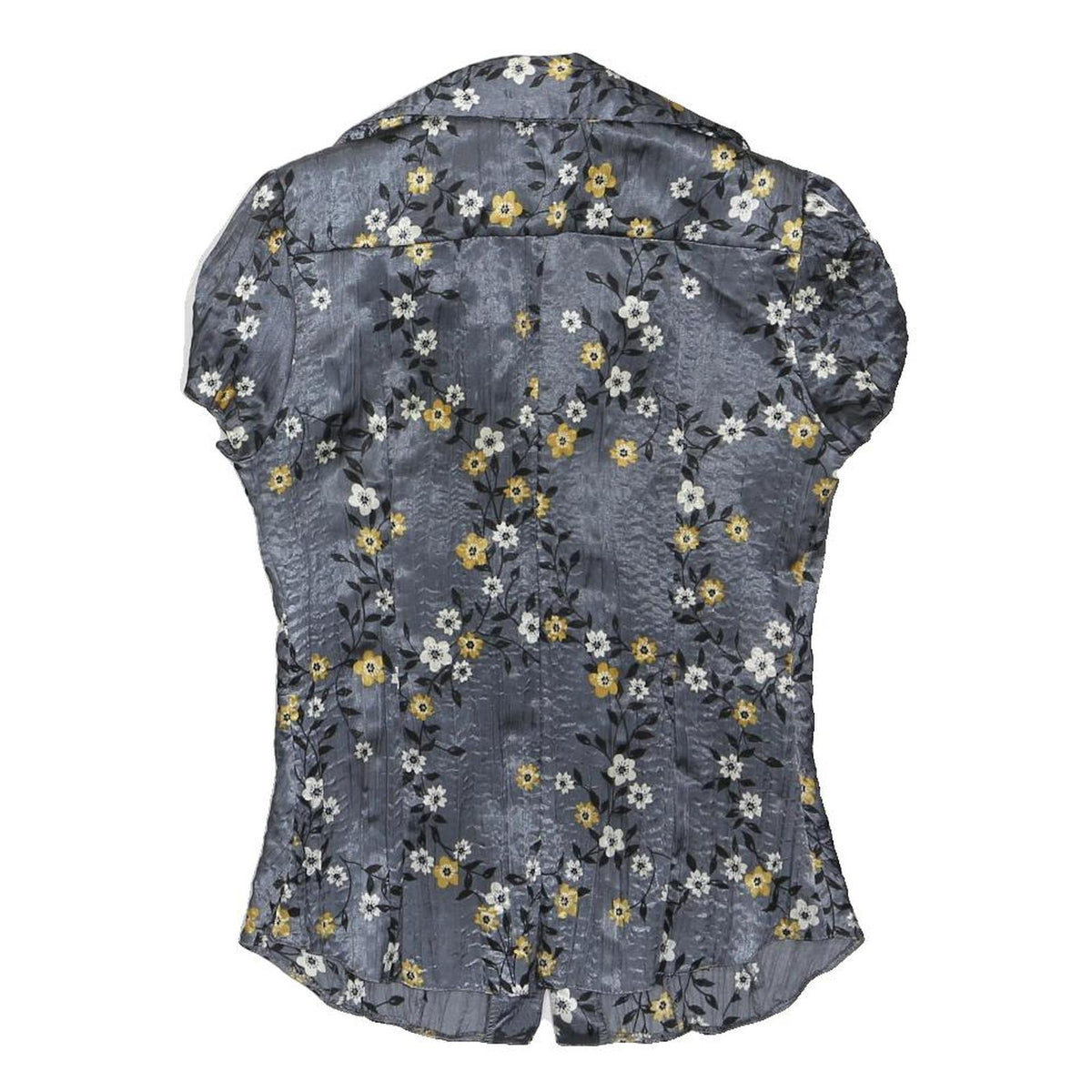 NEW LOOK Womens Grey Yellow Floral Printed Blouse Short Sleeve Collared UK 10