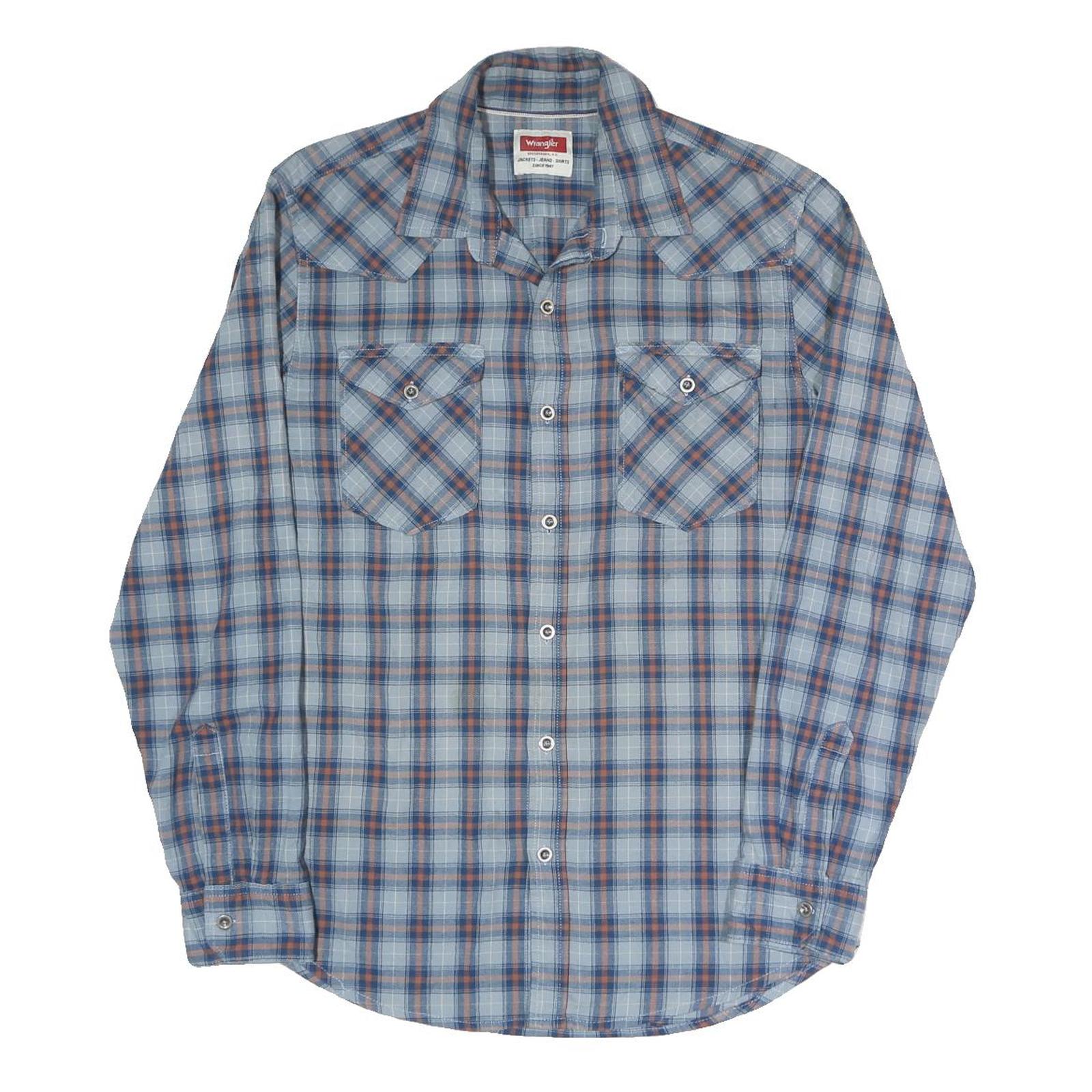WRANGLER Mens Blue & Orange Checked Shirt M Casual Cotton Blend Long Sleeve