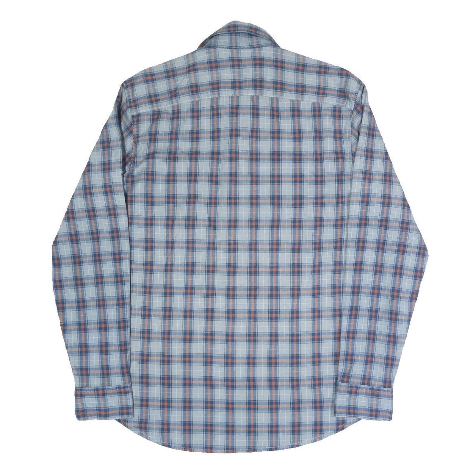 WRANGLER Mens Blue & Orange Checked Shirt M Casual Cotton Blend Long Sleeve