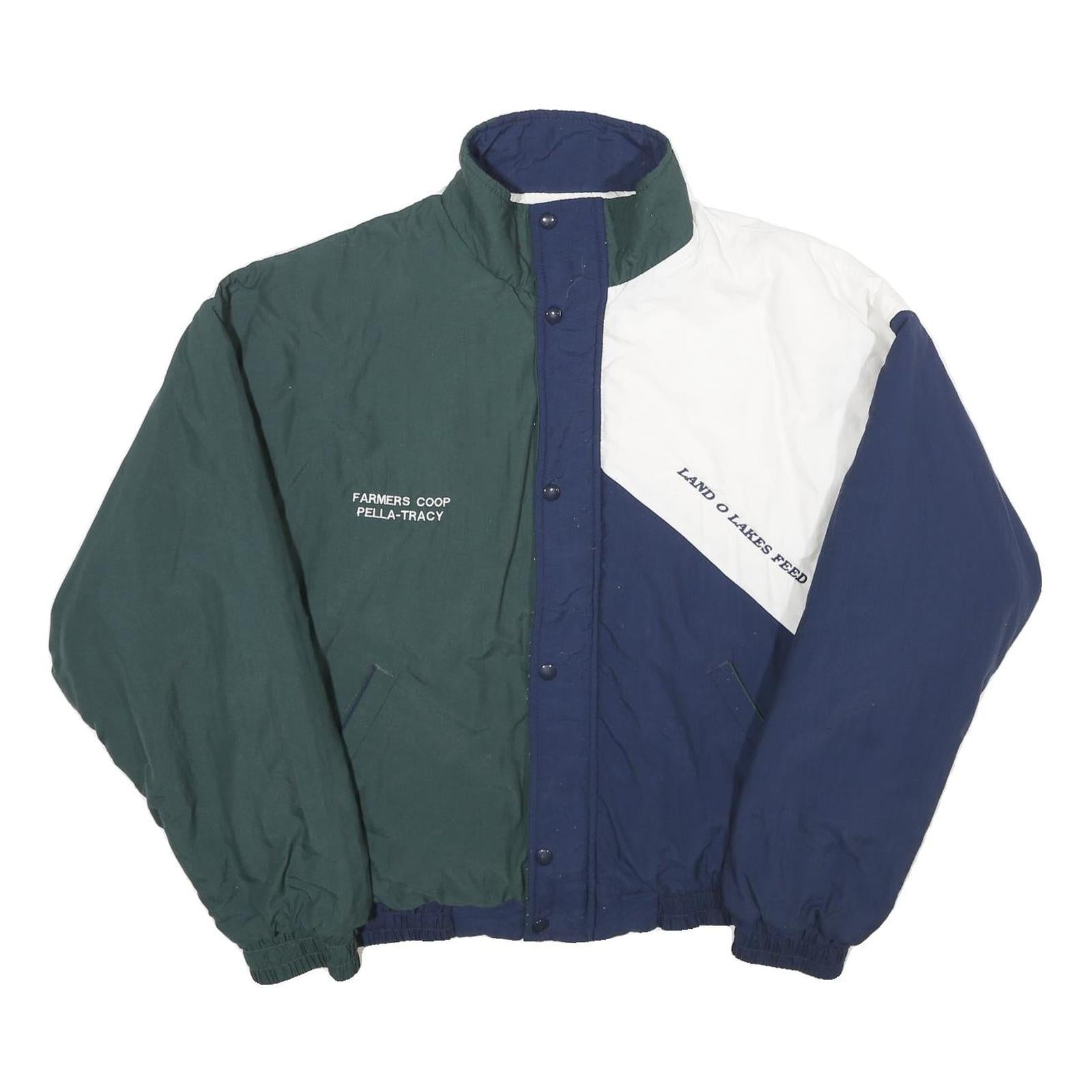 SWINGSTER Mens Green & Navy White Colourblock Zip Jacket L Woven Retro 1990s