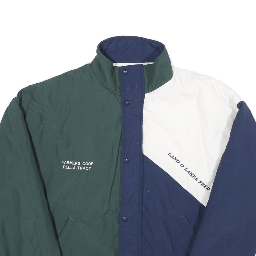 SWINGSTER Mens Green & Navy White Colourblock Zip Jacket L Woven Retro 1990s