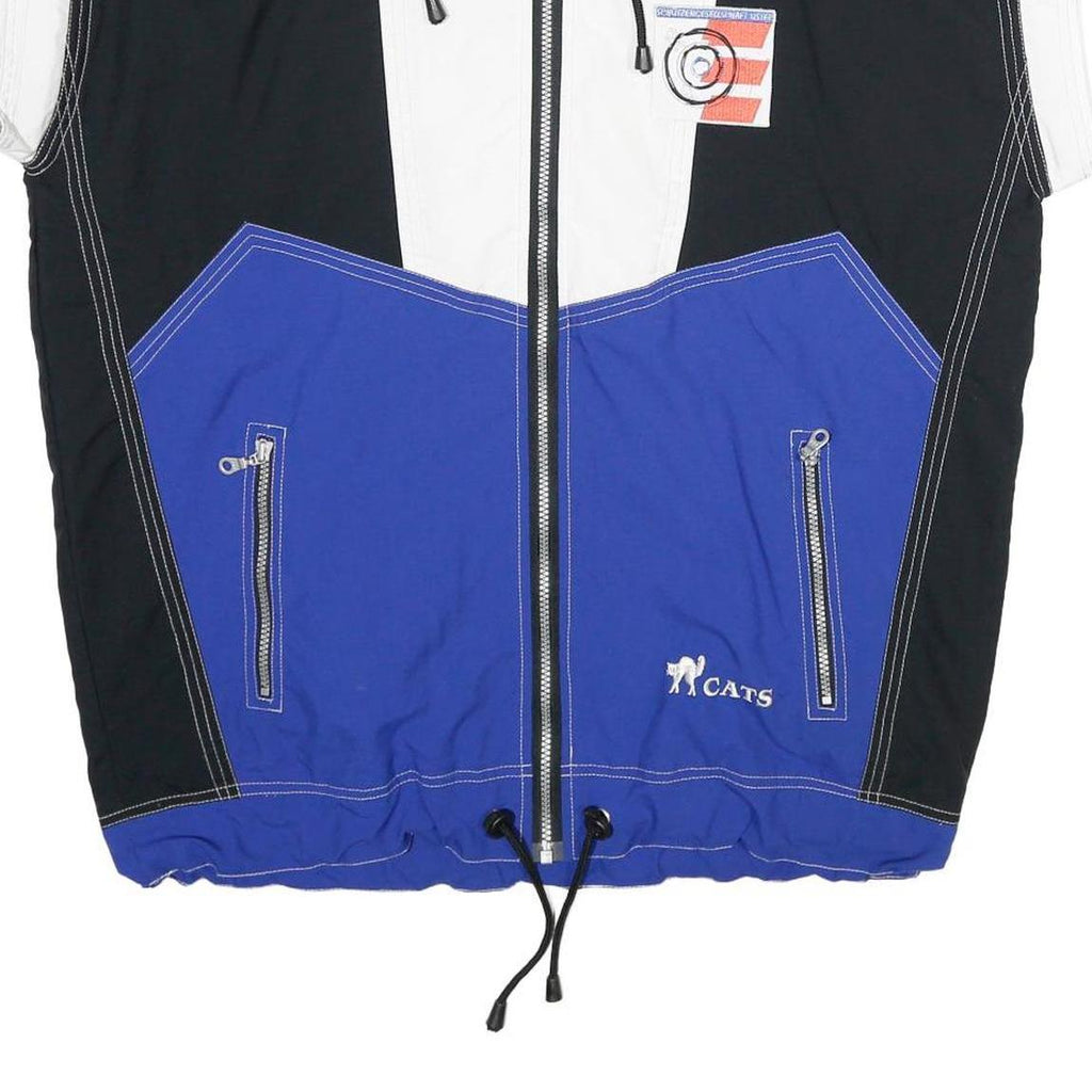 CATS Mens Blue & Black White Colourblock S Nylon Zip Sleeveless Sports Logo