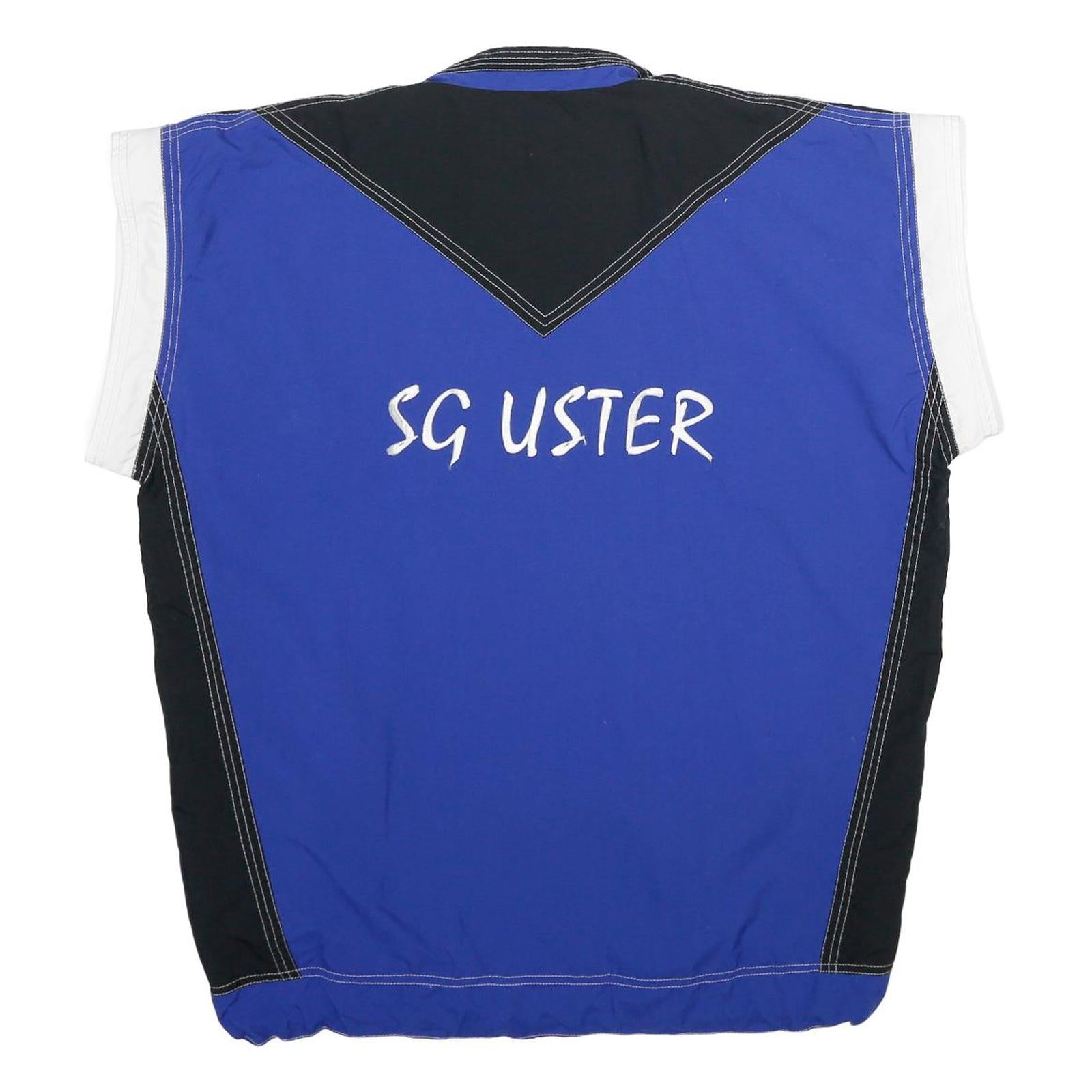 CATS Mens Blue & Black White Colourblock S Nylon Zip Sleeveless Sports Logo