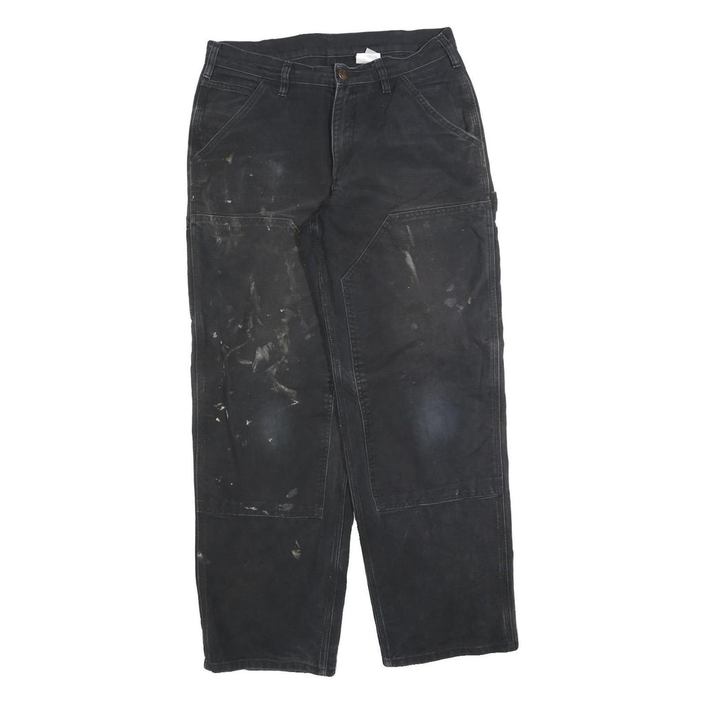 DICKIES Mens Cotton Blend Black Relaxed Workwear Trousers W32 L32 Durable Zip