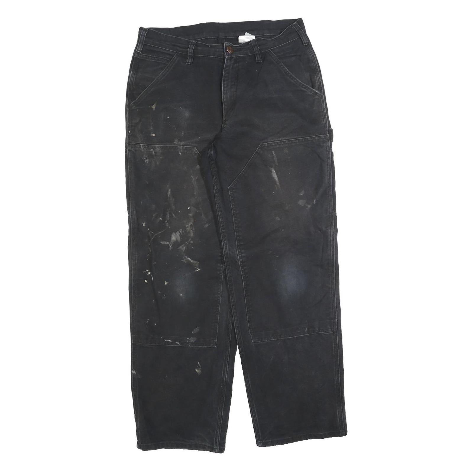 DICKIES Mens Cotton Blend Black Relaxed Workwear Trousers W32 L32 Durable Zip