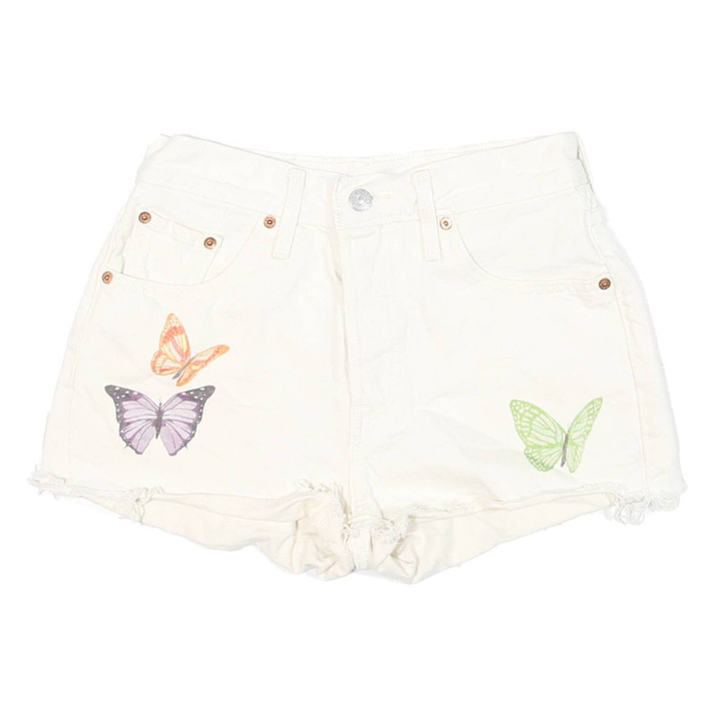 LEVI'S Womens White Butterfly Print Denim Casual Shorts S W26 Cotton Blend