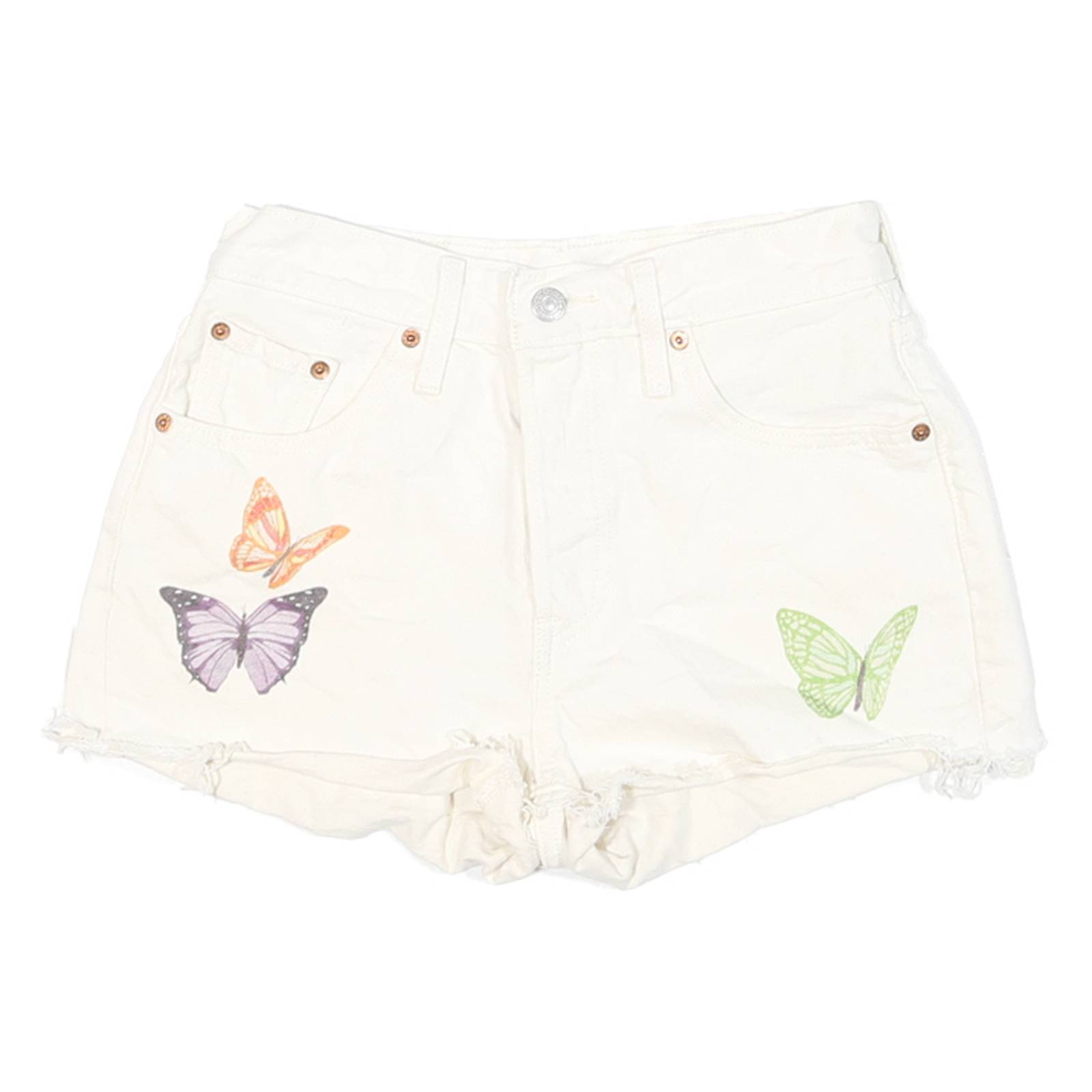 LEVI'S Womens White Butterfly Print Denim Casual Shorts S W26 Cotton Blend