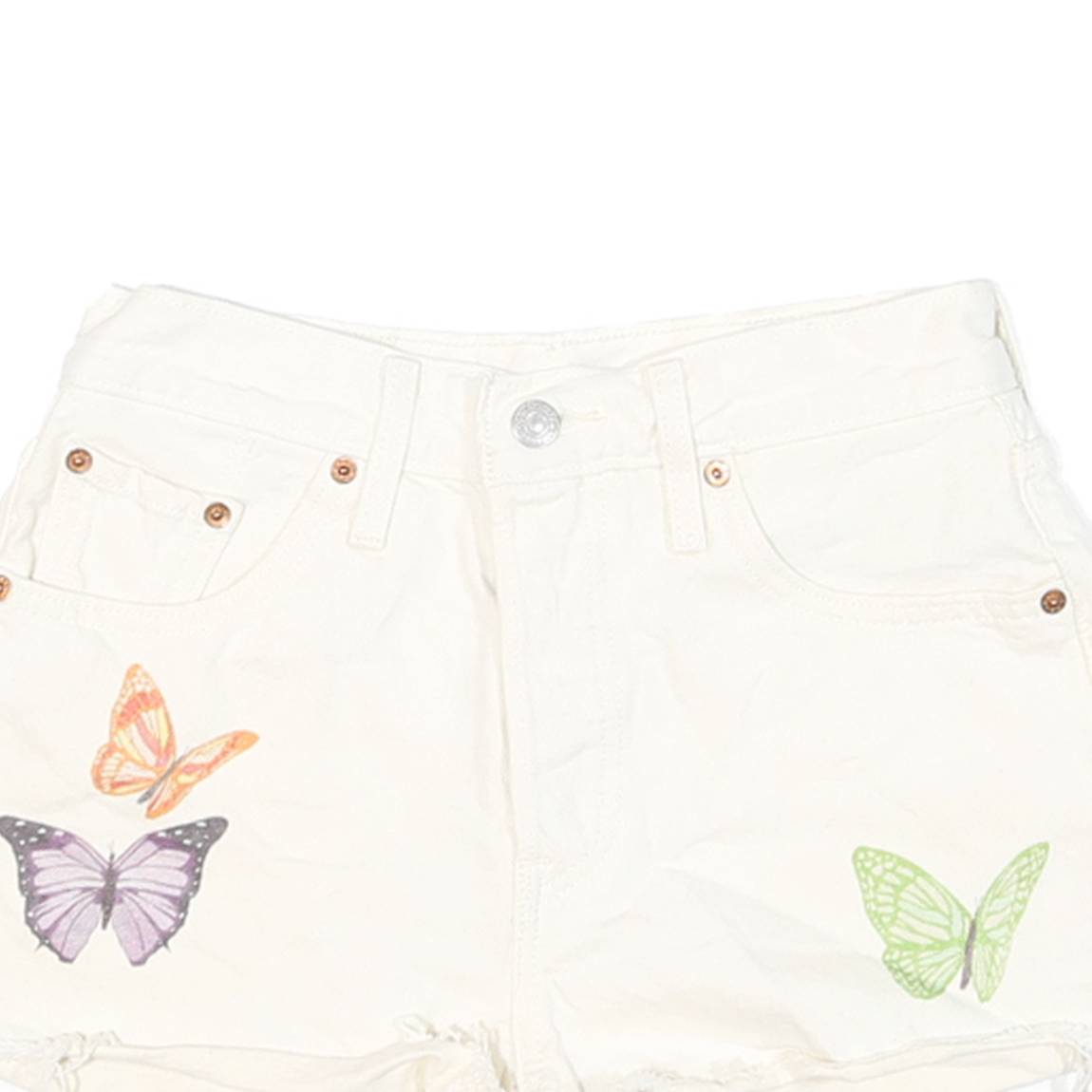 LEVI'S Womens White Butterfly Print Denim Casual Shorts S W26 Cotton Blend