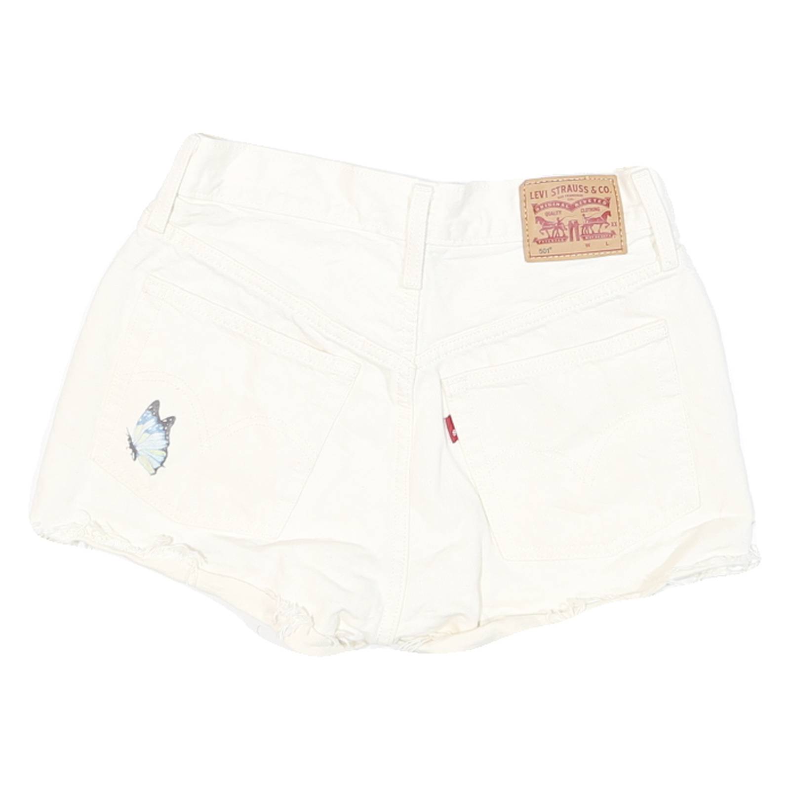LEVI'S Womens White Butterfly Print Denim Casual Shorts S W26 Cotton Blend