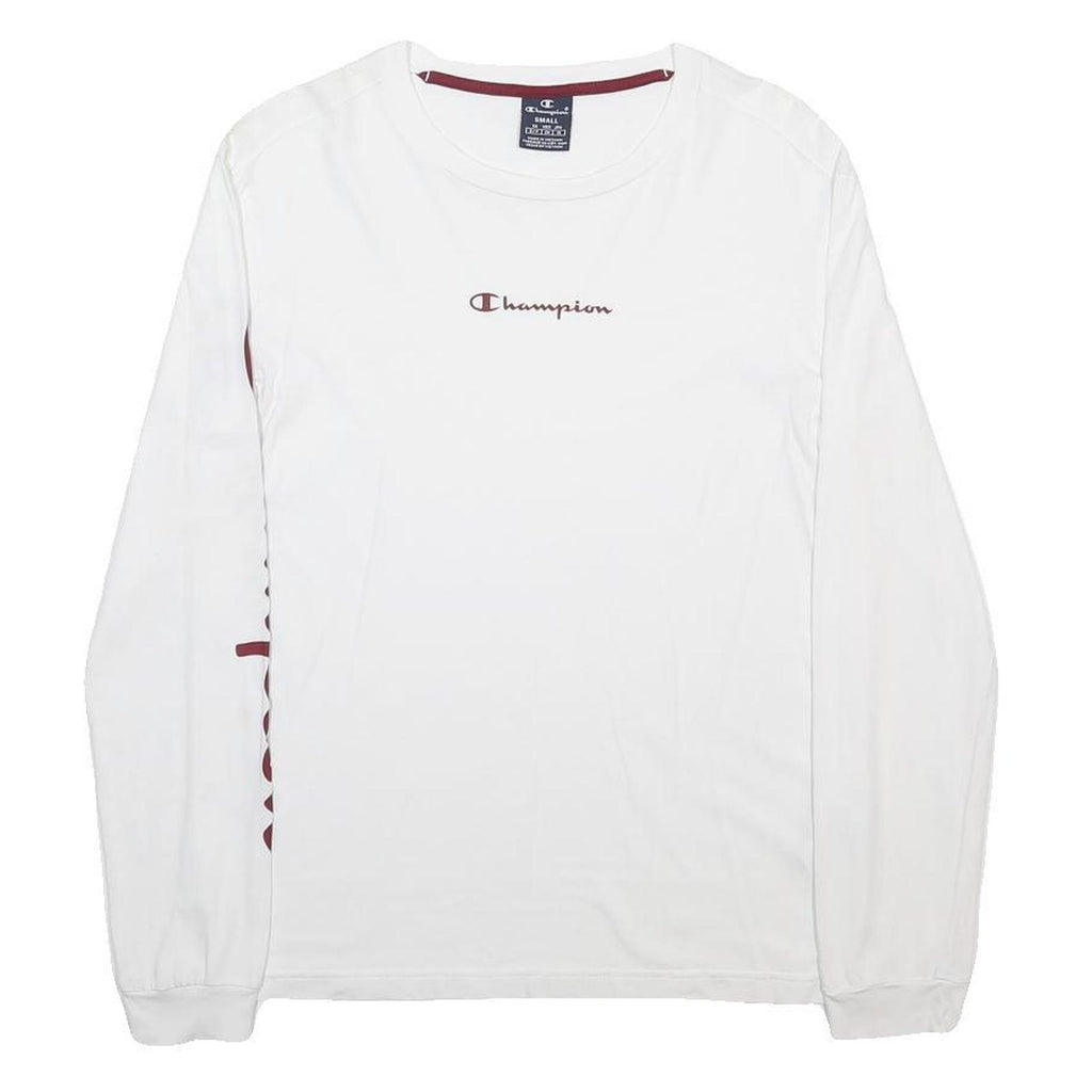 CHAMPION Mens White S Long Sleeve Crew Neck Logo Print T-Shirt Cotton Blend