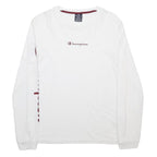 CHAMPION Mens White S Long Sleeve Crew Neck Logo Print T-Shirt Cotton Blend